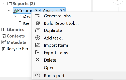 Contextual menu of a report.
