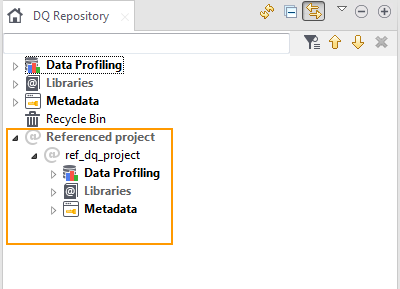 Location of the Referenced project node in the DQ repository tree view.
