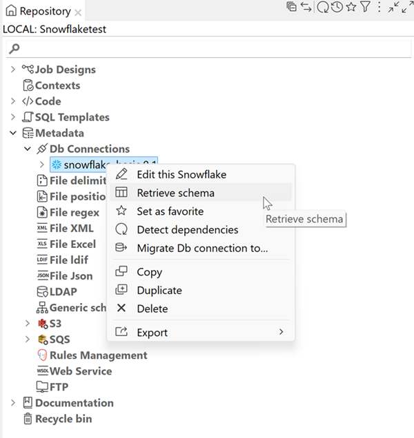Retrieve schema option.