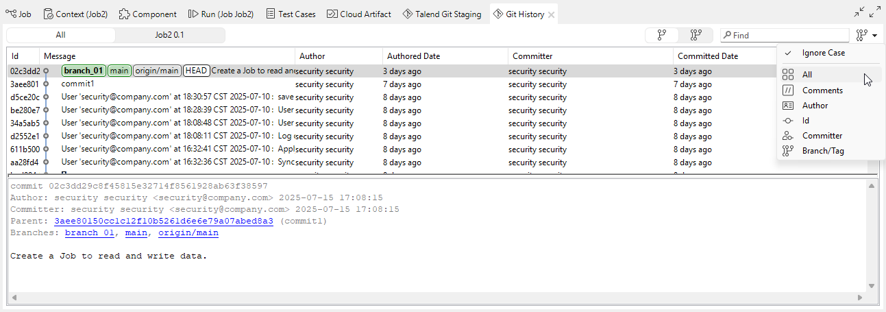 Git History view.