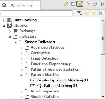 Pattern Matching node expanded in the DQ repository tree view.