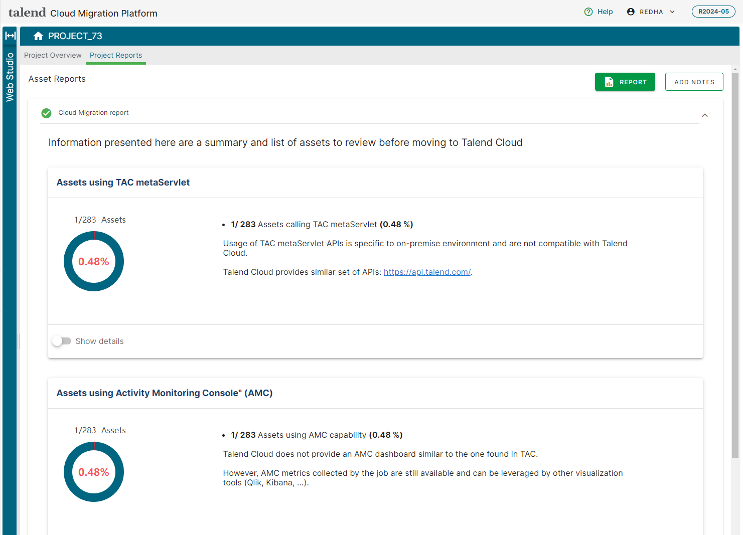 Example of Project reports of a Cloud Migration