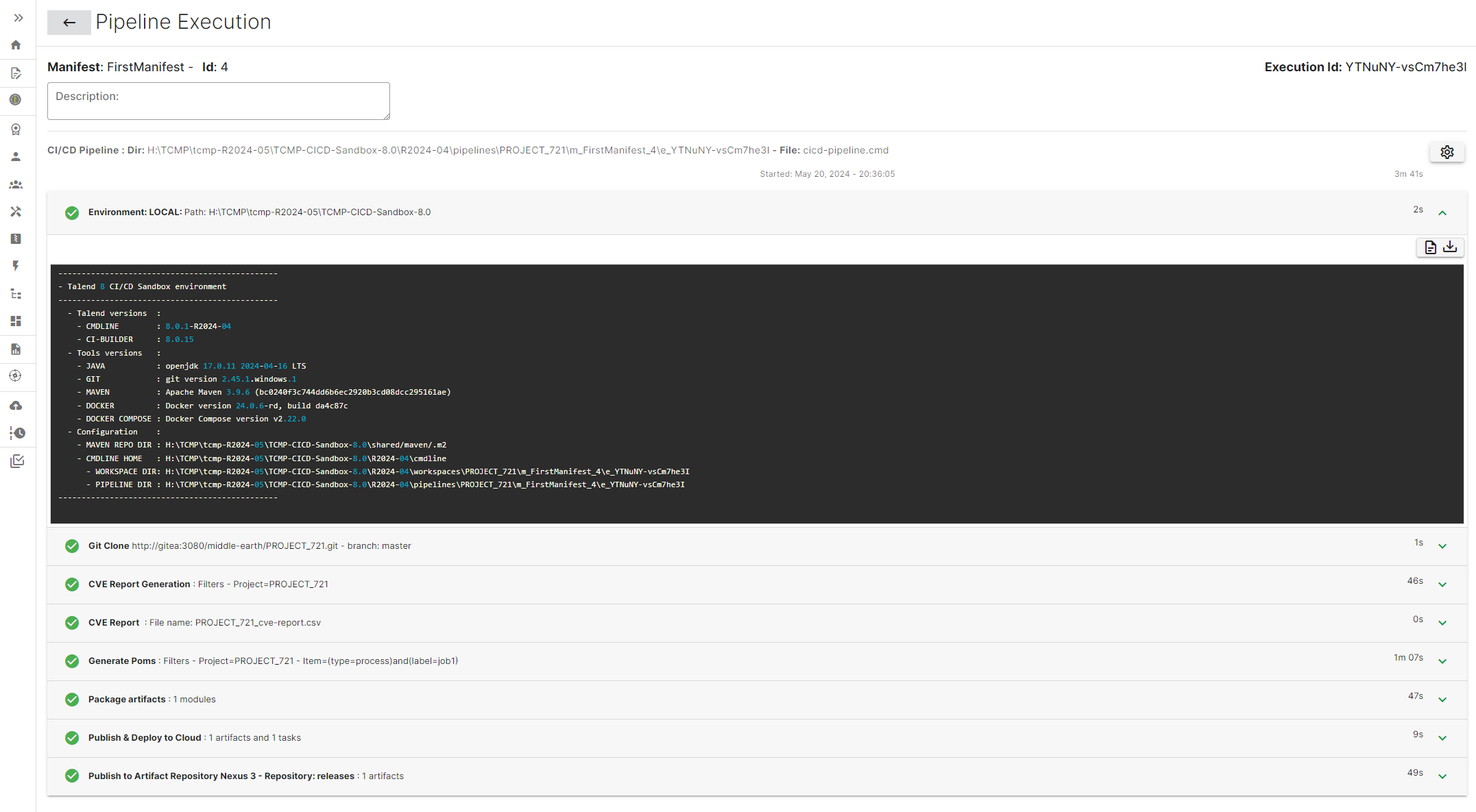 Pipeline Execution output page