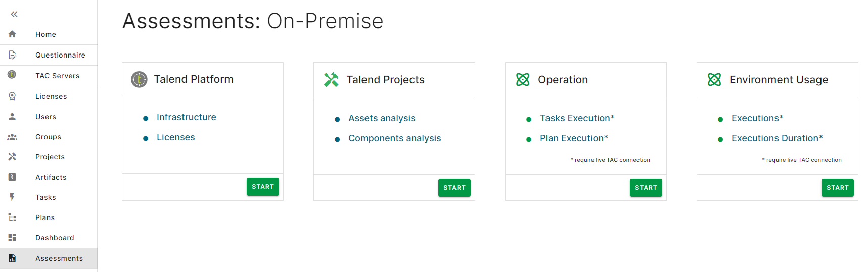 On-Premises assessment types tab