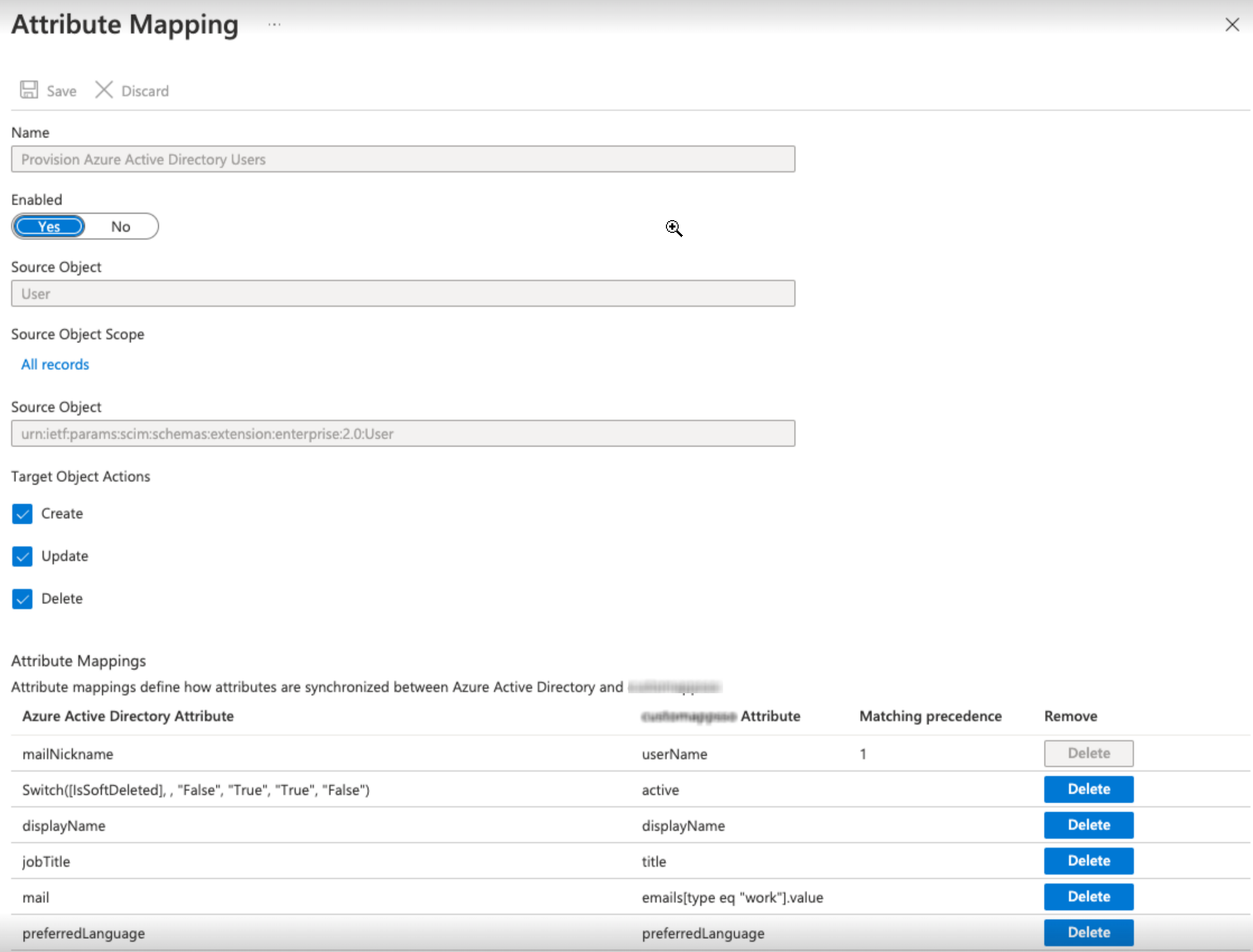 Attribute Mapping settings.