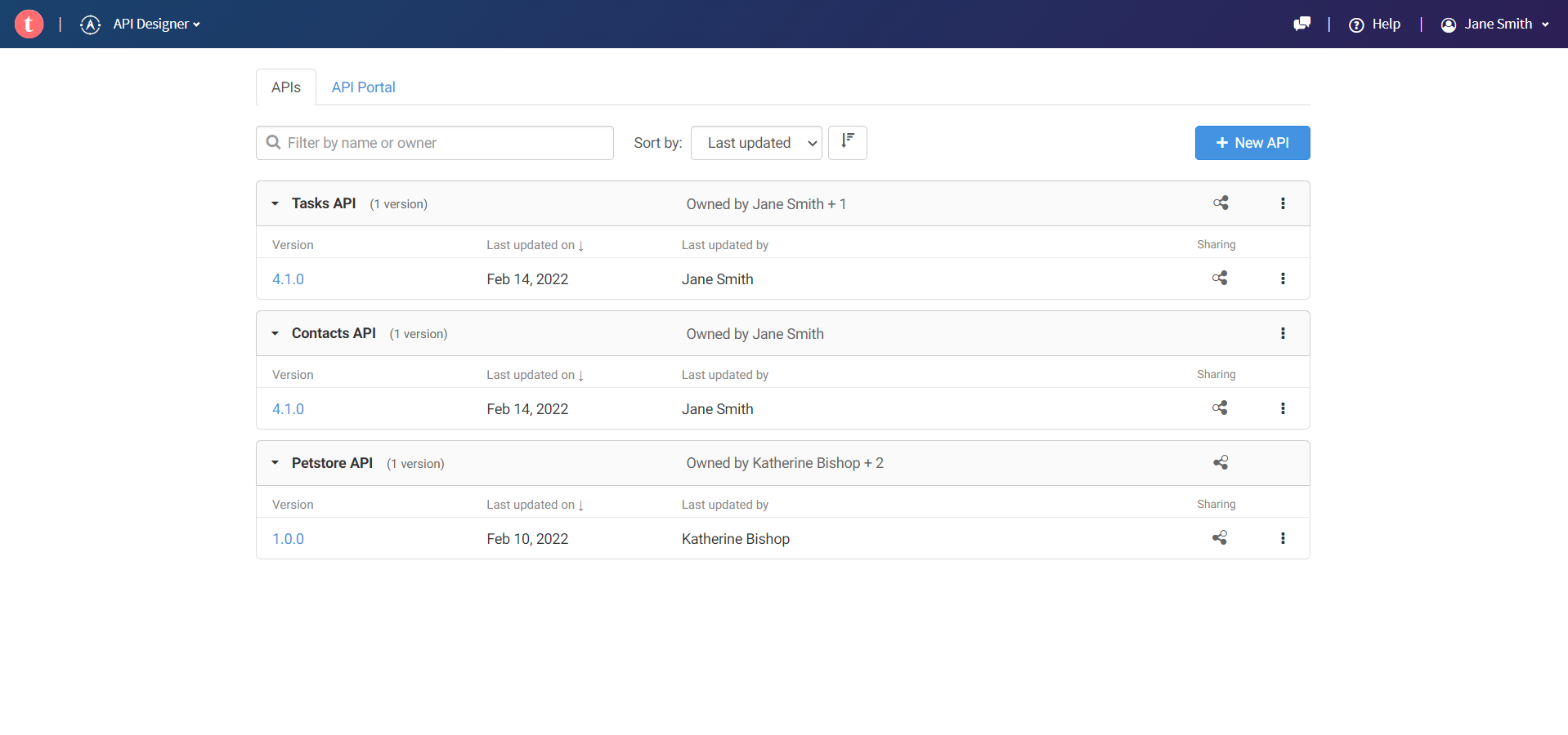 Page d'accueil de Talend Cloud API Designer.