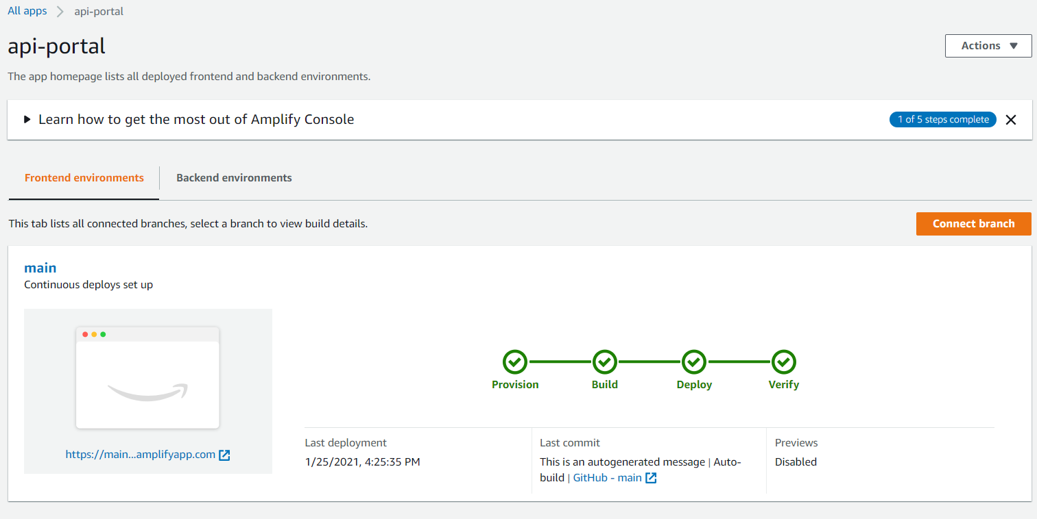 L'URL s'affiche dans la page de l'application api-portal.