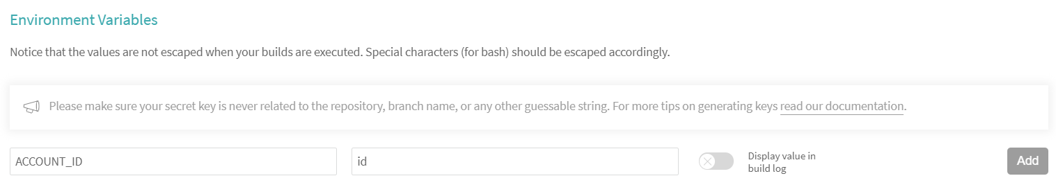 L'ID du compte (Account ID) est défini dans la section Environment Variables (Variables d'environnement).