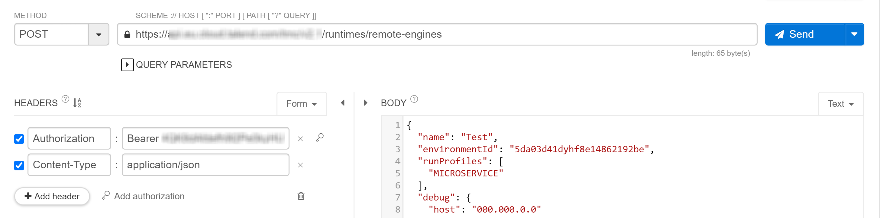 Exemple de jeton d'accès personnel spécifié dans Talend Cloud API Tester.