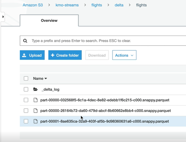 Console Amazon S3 avec vue d'ensemble des vols.