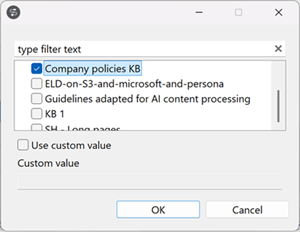 Boîte de dialogue affichant les bases de connaissances disponibles dans Qlik Cloud.