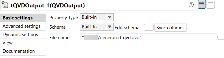 Vue Basic settings de la configuration du tQVDOutput.