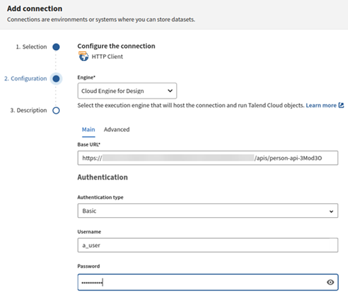 Configuration d'une nouvelle connexion Client HTTP.