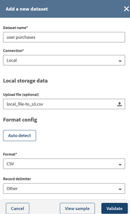 Configuration d'un nouveau jeu de données local.