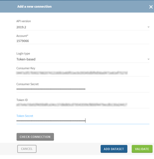 Configuration d'une nouvelle connexion à NetSuite.