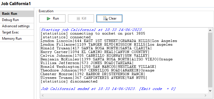 Capture d'écran de la console après l'exécution réussie du Job.