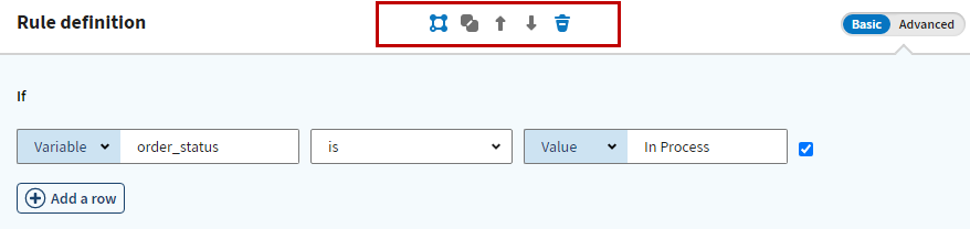 Emplacement des icônes pour gérer les lignes en mode Basic (Simple).