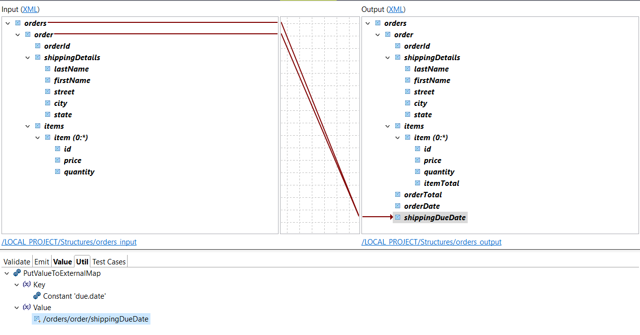 Placement de l'élément shippingDueDate.