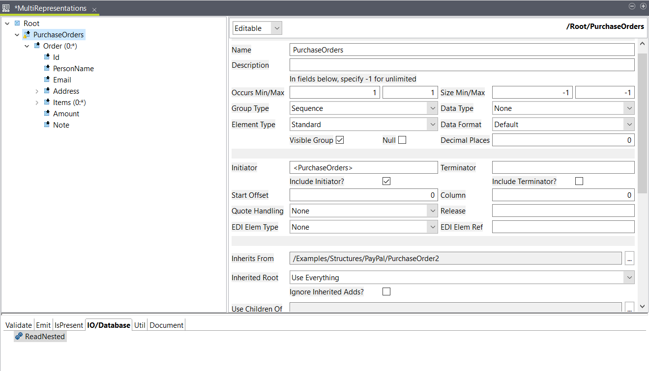 Fonction ReadNested dans l'onglet IO/Database.