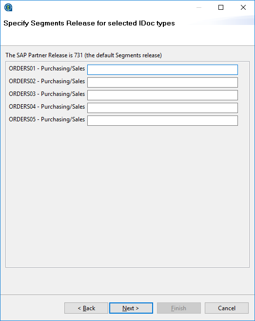 Écran Search SAP for IDoc types (Recherche SAP pour les types IDoc) dans l'assistant.