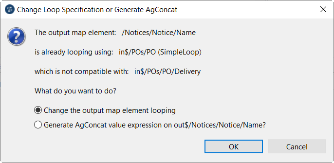 Boîte de dialogue Change Loop Specification or Generate AgConcat (Modifier les spécifications de la boucle ou générer AgConcat).