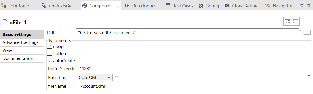 Vue Basic settings du composant cFile.