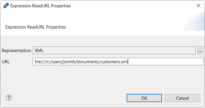 Boîte de dialogue Expression ReadURL Properties.