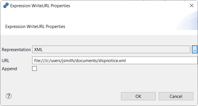 Boîte de dialogue Expression WriteURL Properties.
