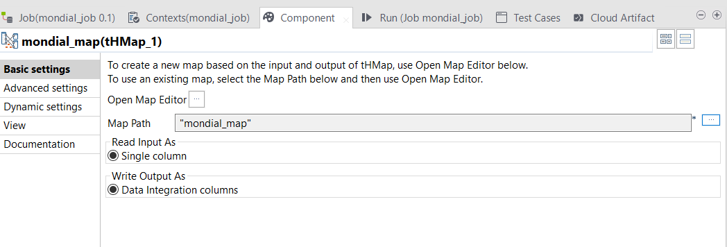 Vue Basic settings du composant Map Path.