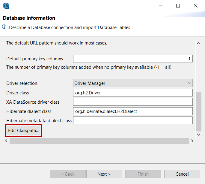 Bouton Edit Classpath (Modifier le classpath).