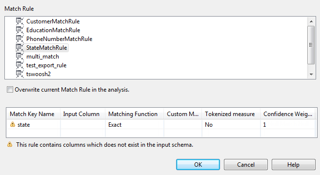 Vue d'ensemble de l'assistant Match Rule Selector (Sélecteur de règle de rapprochement).