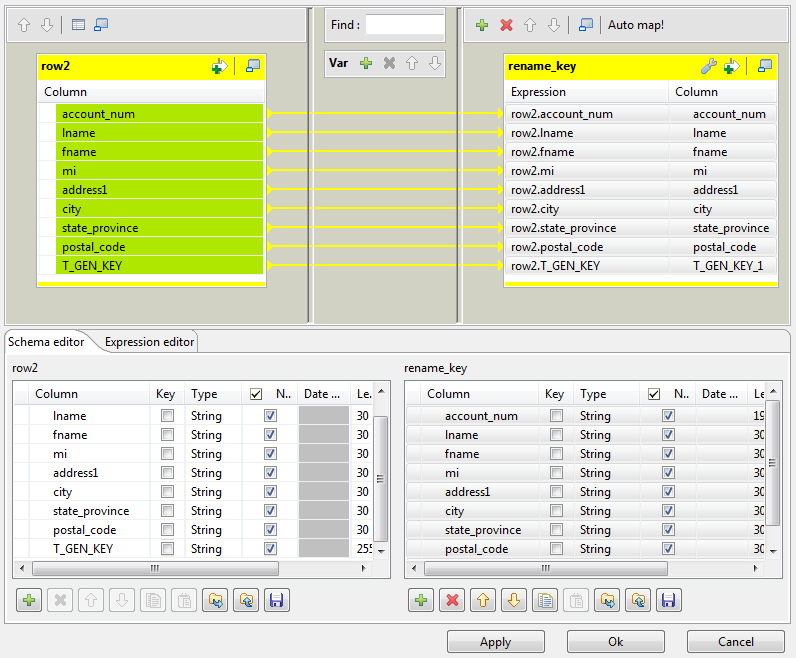 Configuration du composant tMap.