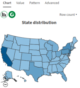 Carte interactive des États-Unis dans le panneau Data profiling (Profiling de données).