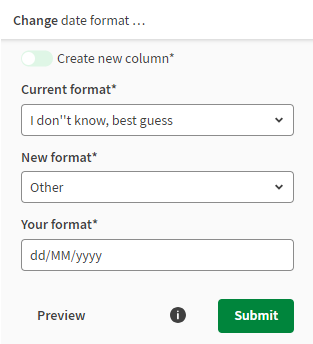 Menu de modification du format de date ouvert.