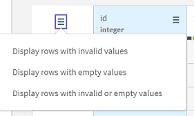 Options de filtre pour les lignes vides et invalides dans le jeu de données entier.