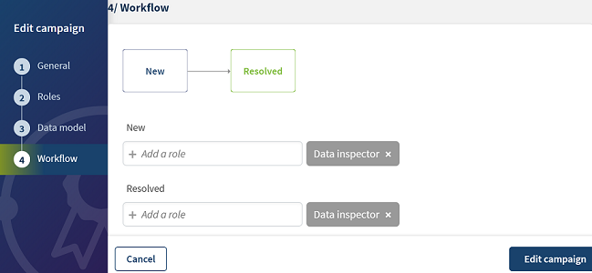 Vue d'ensemble de l'étape de Workflow pour créer une campagne de fusion.