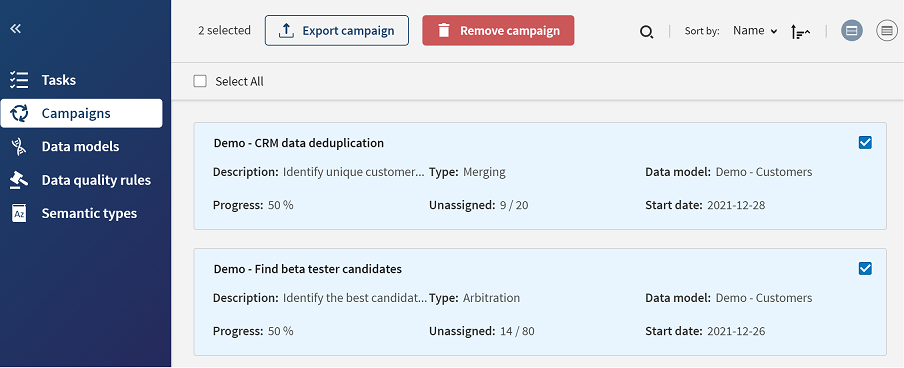 Onglet Campaigns (Campagnes).