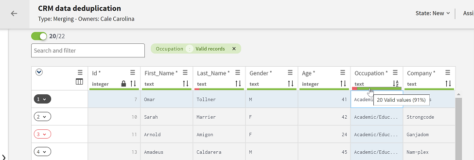 Configuration pour filtrer les tâches à l'aide de la barre de statistiques.