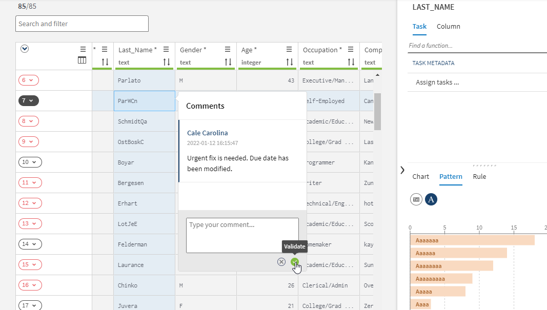 Configuration pour ajouter des commentaires aux attributs des tâches.