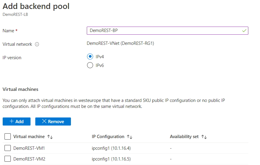 Paramètres de l'assistant Add backend pool (Ajouter un pool back-end).