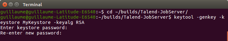 Dans l'interface de commande, il vous est demandé de saisir deux fois le mot de passe du KeyStore.