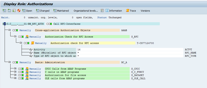 Configuration d'exemple dans l'interface graphique SAP.