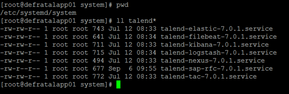 Fichiers des services systemd listés dans l'invite de commande.