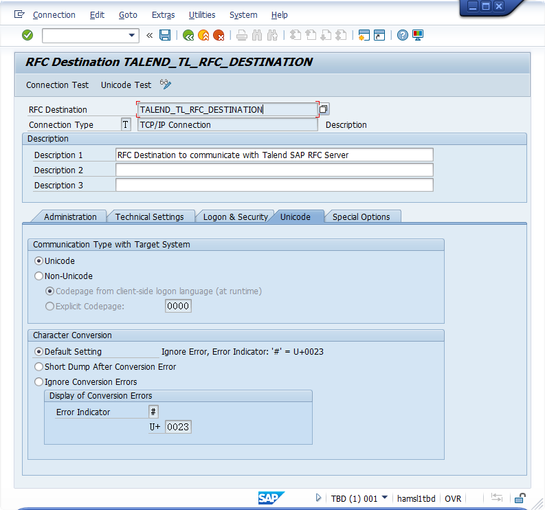 Exemple de configuration d'une destination RFC.