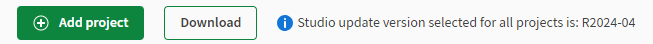 Version de mise à jour du Studio Talend sélectionnée affichée dans la page Projects (Projets).