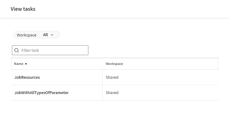 Liste de tâches utilisant la ressource et le nom de l'espace de travail.