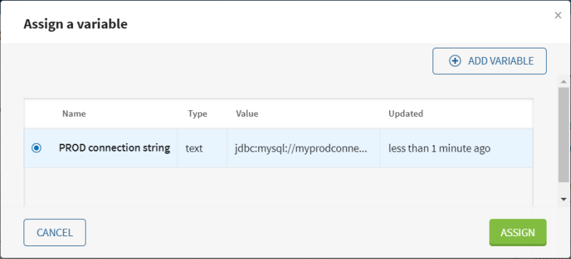 Dans la fenêtre 'Assign a variable (Attribuer une variable)', la nouvelle variable est sélectionnée et le bouton 'Assign (Attribuer)' est activé.