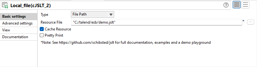 Vue Basics settings du composant cJSLT dans une Route.