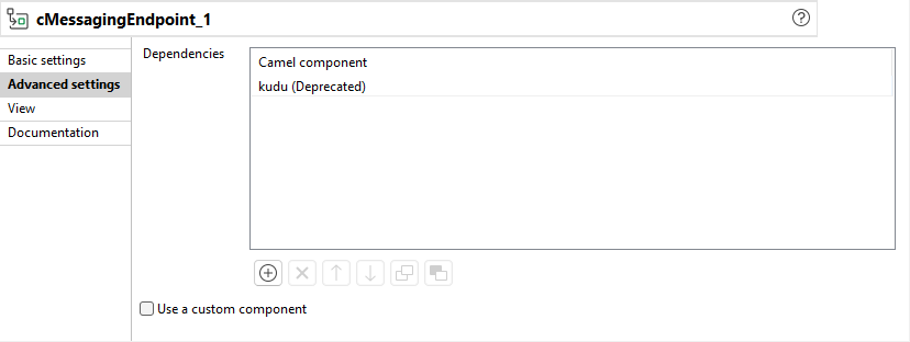 Vue Advanced settings (Paramètres avancés) du cMessagingEndpoint.