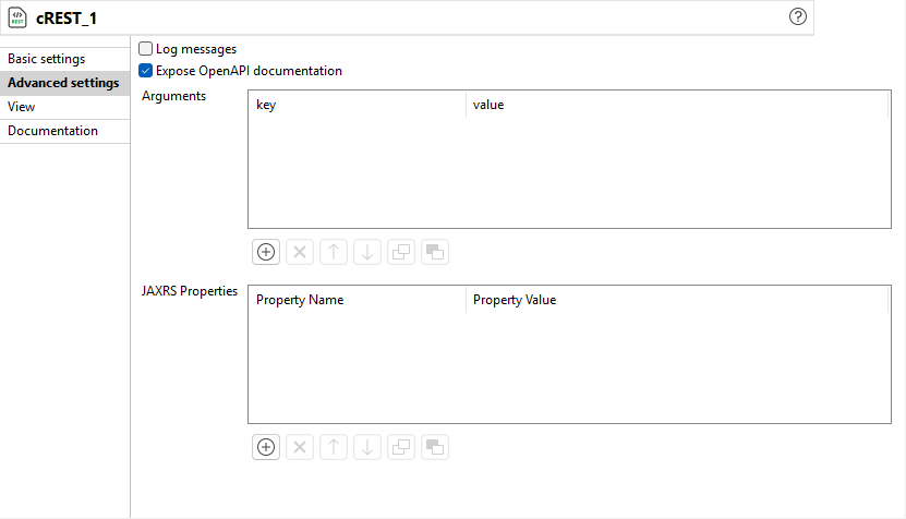 Vue Advanced settings (Paramètres avancés) du cREST.